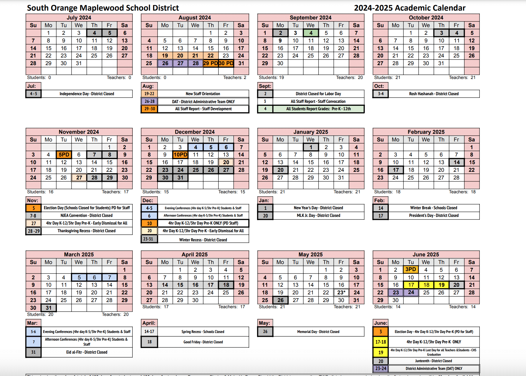 South OrangeMaplewood 202425 School Calendar Includes Shorter 'Jersey